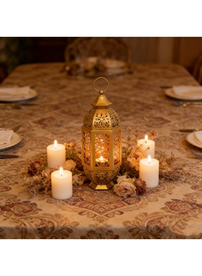 Decorative Golden Hanging Lantern – Premium Metal Ramadan Lamp with Beautiful Light Patterns, Ideal for Wall Mount, Tabletop Display & Thoughtful Festival Gifts（Y-67-GOLD） - Image 1